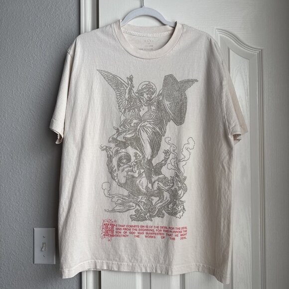 MNML DEFEAT YOUR DEMONS TEE M2023T320OWT OFF WHITE Size Small - Picture 1 of 6